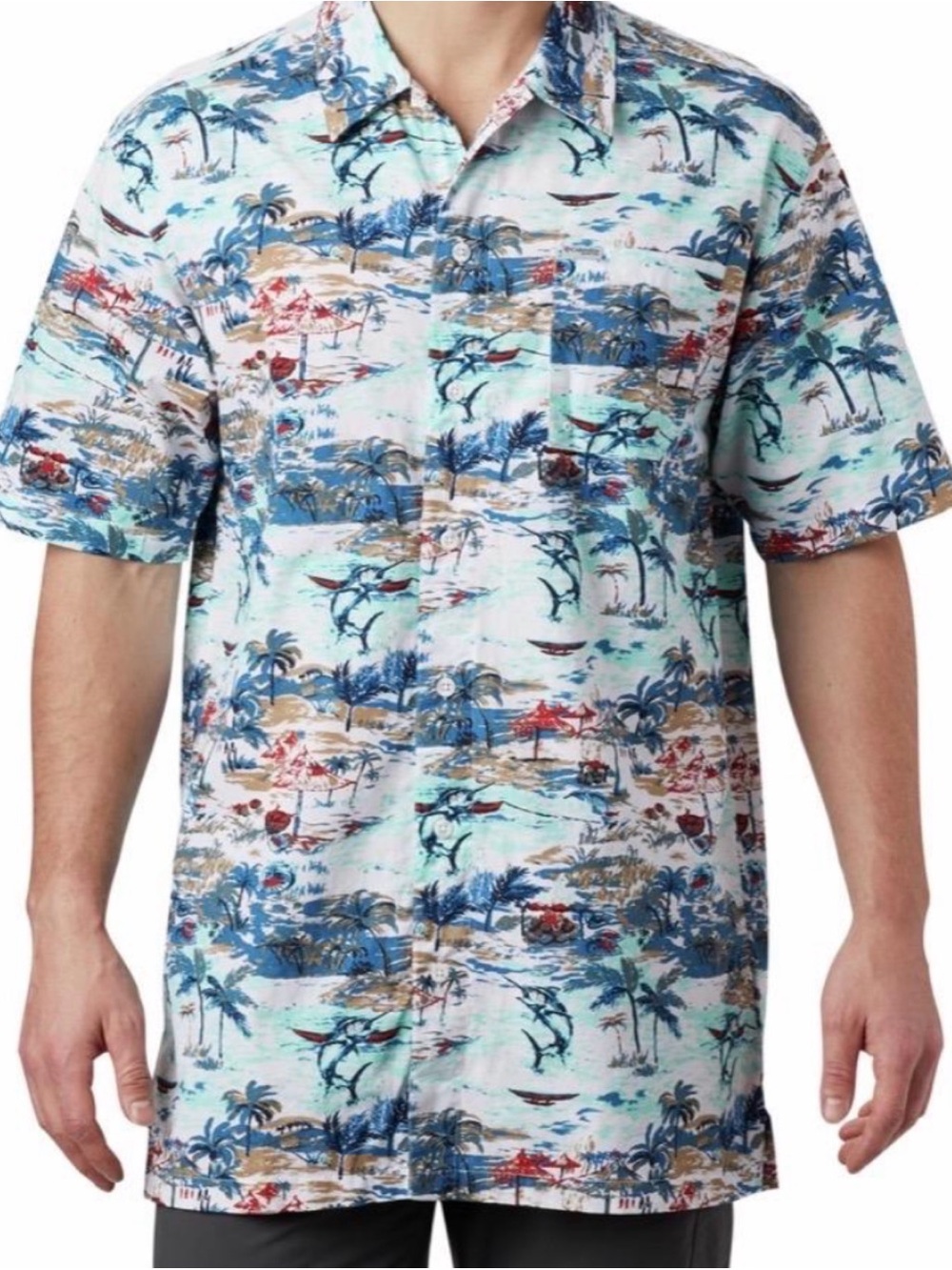 COLUMBIA PFG Trollers Best™ Short Sleeve Button Down Shirt XL Vented Hawaiian